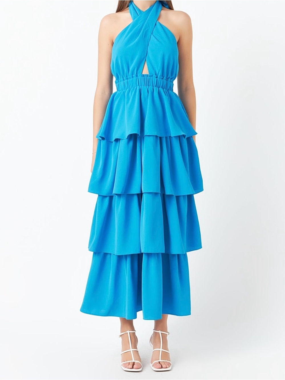 Endless Rose One-Shoulder Tiered Maxi Dress in Bright Turquoise